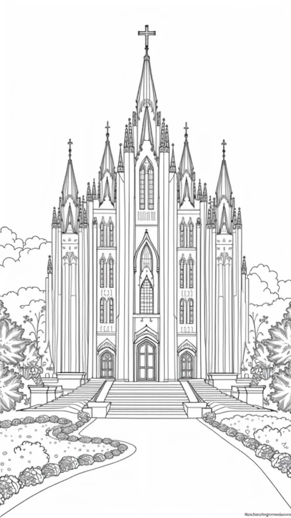 Página para colorear del templo SUD